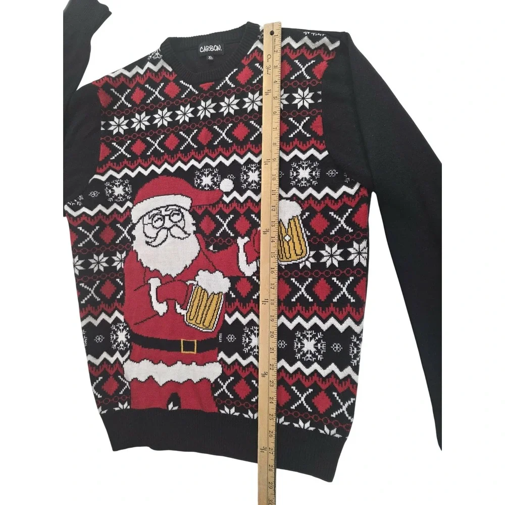 Men's XL Carbon Crewneck Sweater Santa Beer Xmas Holiday Party Funny Ugly Core
